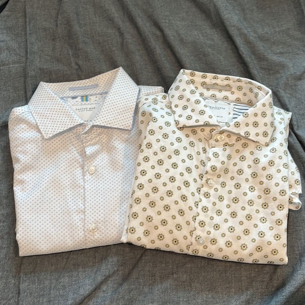 LOT OF TWO RICKY SINGH DOBBY BUTTON DOWN SHIRTS LIKE LUCKY BRAND BANANA REPUBLIC